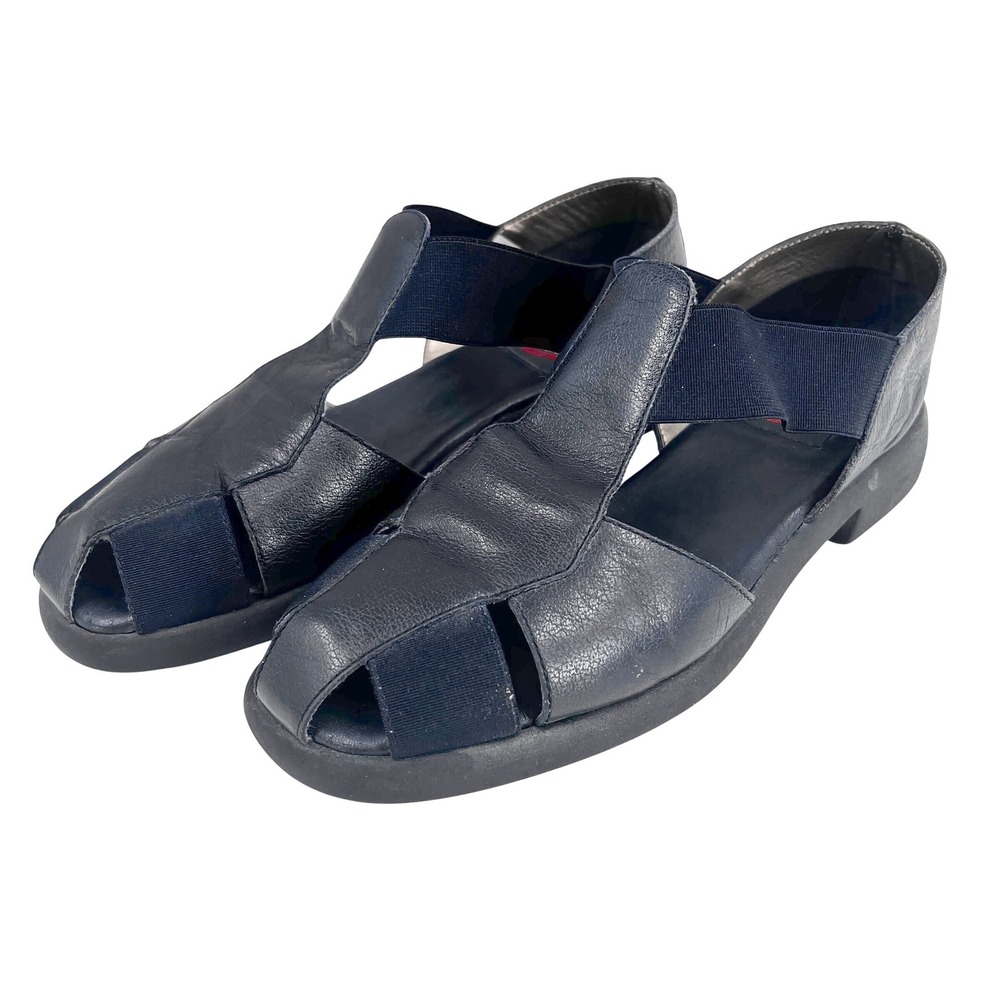 Aerosoles Womens Fisherman Sandals Navy Leather Elastic Flat Narrow Width 7B
